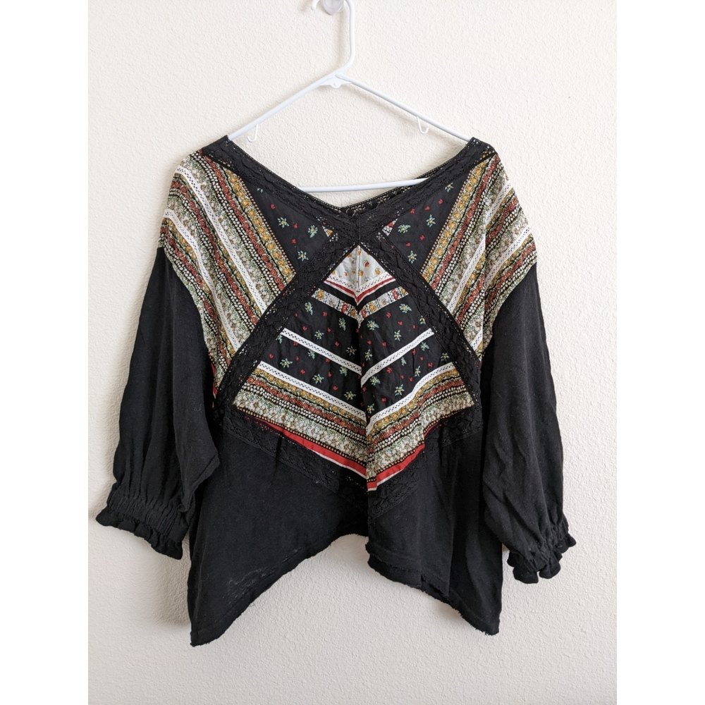 Free people black over sized patch top